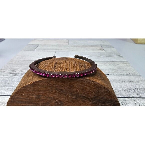 Set of 2 Sorrelli Rhinestone Cuff Bracelets Brass/Pink, Silver/Clear - Picture 2 of 5